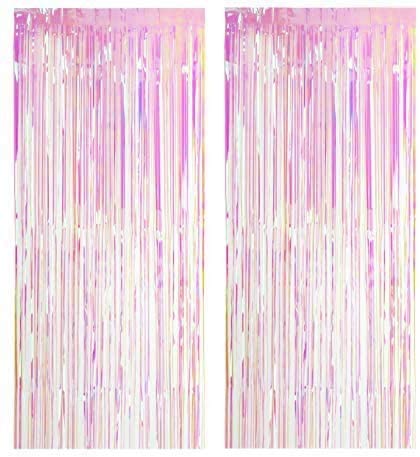 KAHEIGN 2Pcs Folienvorhänge Fadenvorhang 90 x 240cm Bunt Fransenfolienvorhang für Party Geburtstag Hochzeit Dekoration Vorhänge(Regenbogen) von KAHEIGN