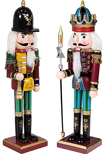 KAHEIGN 2Pcs Nussknacker Figuren Holz Nussknacker Soldaten, 30cm Traditionelle Weihnachten Nussknacker Figuren Deko aus Kiefernholz für Zuhause Weihnachtsdekoration Weihnachtsschmuck von KAHEIGN