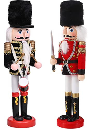 KAHEIGN 2Pcs Nussknacker Figuren Holz Nussknacker Soldaten, 30cm Traditionelle Weihnachten Nussknacker Figuren Deko aus Kiefernholz für Zuhause Weihnachtsdekoration Weihnachtsschmuck von KAHEIGN