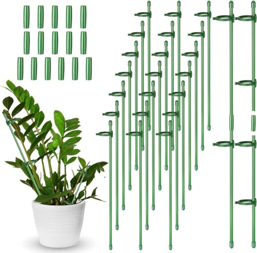 KAHEIGN 30Pcs Orchideen Stäbe Pflanzenstütze, 30cm verstellbar Pflanzenstab Blumenstütze Rankhilfe für Zimmerpflanzen mit 60 Klammer und 15 Verbindungsrohr für Orchideen, Rose, Tomatenpflanzen von KAHEIGN