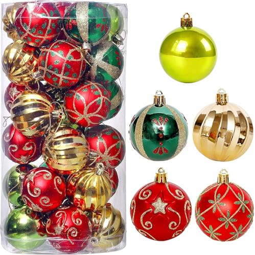 KAHEIGN 30Pcs Weihnachtskugel Christbaumkugeln, 6cm große bruchsichere Weihnachtskugeln zum Aufhängen für Weihnachtsbaum, Feiertage Weihnachtsfeierdekoration (5 Stile) von KAHEIGN