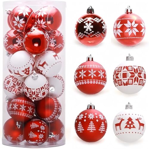 KAHEIGN 30Pcs Weihnachtskugel Christbaumkugeln, 6cm große bruchsichere Weihnachtskugeln zum Aufhängen für Weihnachtsbaum, Feiertage Weihnachtsfeierdekoration (6 Stile) von KAHEIGN