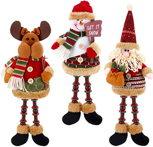 KAHEIGN 3Pcs Weihnachtsdeko Figuren Plüsch Weihnachten Weihnachtsmann Schneemann Rentier Weihnachten Ornament Lange Beine Figuren für Tisch Kamin Weihnachten Figuren Deko von KAHEIGN