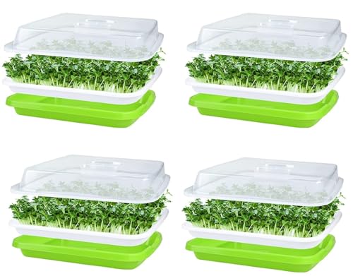 KAHEIGN 4Pcs Keimschalen für Sprossen, Seed Sprouter Tray 32cm x 26cm Keimschale Sprossen mit Deckel für große Samen Keimung Tablett Keimbox für Anzucht von Mungbohnen Alfalfa Weizengras von KAHEIGN
