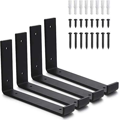 KAHEIGN 4Pcs Schwarze Regalhalterung Dreieckshalterungen, 23cm Regalhalterungen Industrielle L-Form Rechtwinklige Eckhalterung für Wandregal mit passenden Schrauben und Dübeln (schwarz) von KAHEIGN