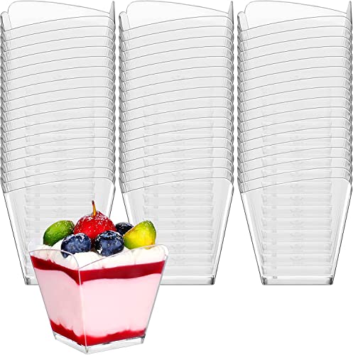 KAHEIGN 60Pcs Mini Desserttasse Dessertbecher, 100ml Dessertschalen Plastik Quadratische Dessertbecher Klare Wiederverwendbare Servierschale für Dessert Pudding Mousse Party (5,5 x 5,7 cm) von KAHEIGN