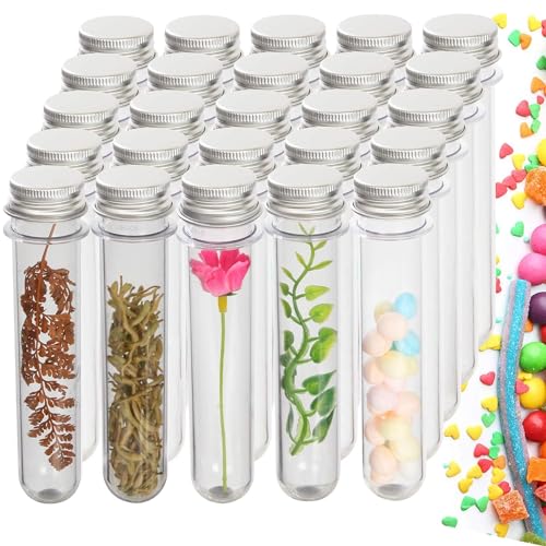 KAHEIGN 60Pcs Reagenzgläser 45ml Kunststoff-Reagenzgläser mit Schraubverschluss, Transparent Reagenzglas Reagenzröhrchen für Blumenvase Beads Süßigkeiten Glas Perlen Labor von KAHEIGN