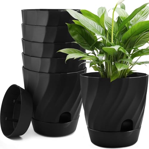 KAHEIGN 6Pcs Blumentopf Selbstbewässernd, 12cm Kunststoff Pflanzentopf mit Bewässerungssystem, Rund Übertopf mit Untersetzer, Pflanzgefäßen Blumentöpfe mit Untersetzer für Sukkulenten, Orchideen von KAHEIGN