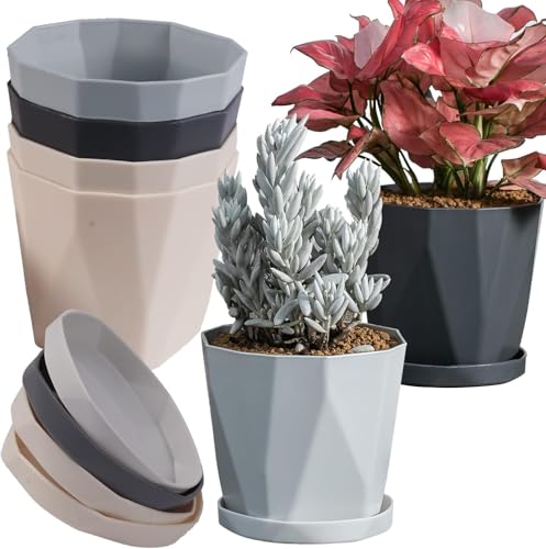 KAHEIGN 6Pcs Blumentopf mit Bewässerungssystem, 13cm Blumentöpfe Kunststoff Pflanztöpfe mit Untersetzer, Pflanzentopf Übertopf Pflanzgefäßen für Blumen, Kräuter, Sukkulenten und Balkongärten von KAHEIGN