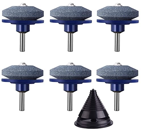 KAHEIGN 6Pcs Rasenmäher Messerschärfer für Bohrmaschinen, 5CM Universal Multi-Sharp Schleifscheibe Stein Rasenmäher Schleifgerät mit Messerbalancer für die meisten Bohrmaschinen (Blau) von KAHEIGN