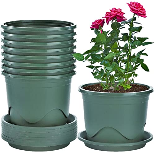 KAHEIGN 6Pcs Untertopf Pflanzentöpfe Kunststoff 16cm Blumentopf mit Untersetzer, Kunststoff Anzuchttopf Kräutertopf Dekorativ für Innen- und Außenbereich (Grün) von KAHEIGN