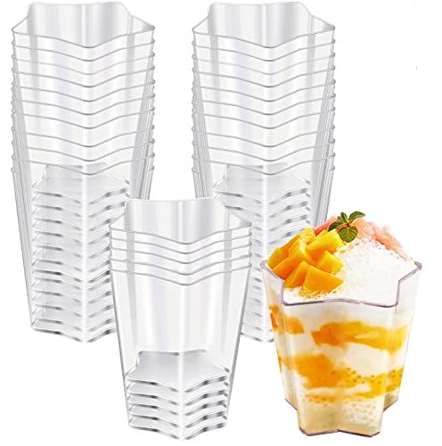 KAHEIGN 75Pcs Mini Desserttasse Dessertbecher, 70ml Dessertschalen Plastik Dessertbecher Pentagramm-Form Klare Wiederverwendbare Servierschale für Dessert Pudding Mousse Party (5 x 6,1 cm) von KAHEIGN