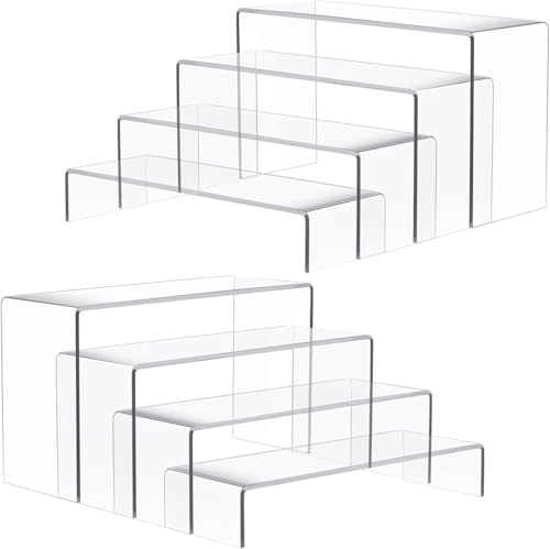 KAHEIGN 8Pcs Acryl Riser Display Regal Ständer, 4 Größen Klare Riser Ständer Makeup Schmuck Display Regal für Schmuck Pop-Figuren Spielzeug Kosmetik Nagellack Cupcake Dessert Präsentation von KAHEIGN