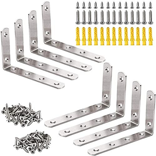 KAHEIGN 8Pcs Regalhalterung Edelstahl L-förmige 90 Grad Winkelverbinder Wandhalterung Regalträger 125 x 75 mm Winkelhalterung mit Schrauben und Expansionsrohr von KAHEIGN