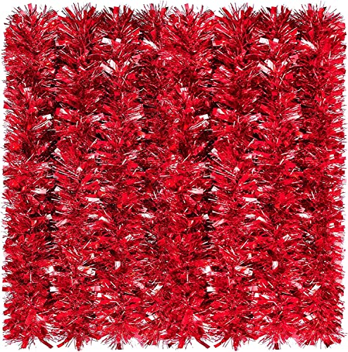 KAHEIGN 8m Weihnachten Lametta Girlande Rot Weihnachtsgirlande Glitzer Metallic Weihnachtsbaum Lametta Girlande Weihnachtsbaum Deko Lametta Tannengirlande für Weihnachtsdeko von KAHEIGN