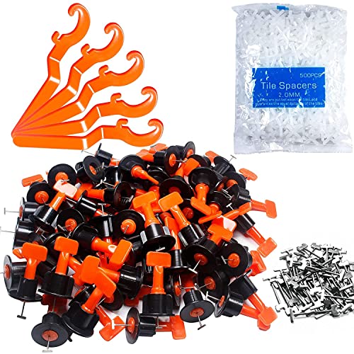 KAHEIGN Fliesen Nivelliersystem Kit, 100Pcs Fliesen Abstandshalter Wiederverwendbar Fliesenausgleicher Abstandshalter Keile, Fliesen Leveler Spacer mit Spezialschlüssel zum Bauen von Wandböden von KAHEIGN