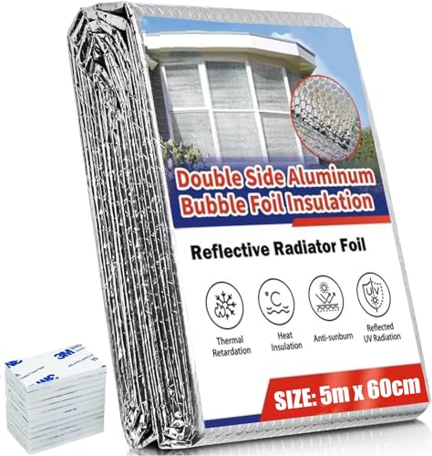 KAHEIGN Isolierfolie Dämmfolie, 5m x 60cm Luftpolster Isolierfolie 4mm Dicke Heizkörperfolie Wärmereflektierende Luftpolsterfolie Reduziert Wärmeverlust mit Klebepads - Isoliert zu 3 Heizkörper KAHEIGN Isolierfolie Dämmfolie, 5m x 60cm Luftpolster Isolierfolie 4mm Dicke Heizkörperfolie Wärmereflektierende Luftpolsterfolie Reduziert Wärmeverlust mit Klebepads - Isoliert zu 3 Heizkörper von KAHEIGN