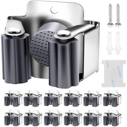 KAHEIGN 12Pcs Gerätehalter Set, Besenhalterung Wand Gartengerätehalter Besenhalter Wand, Edelstahl Wandhalterung für Wischmopp, Besen, Schaufel, Gartengeräte, Werkzeughalter Zuhause Garten von KAHEIGN