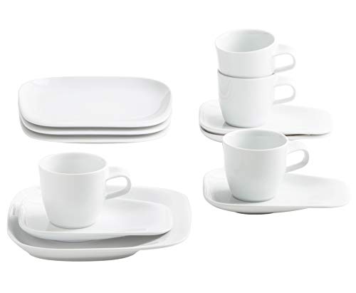 KAHLA 15F254A90015C Elixyr Kaffeeservice 12tlg. | eckiges weißes Geschirrset für 4 Personen aus Porzellan von KAHLA