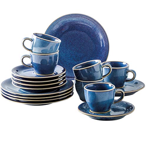 KAHLA 1T0419A93021W Homestyle Kaffeeservice 18tlg. Atlantic Blue für 6 Personen orientalisches Geschirr aus Porzellan mit Steingut- und Keramiklook Teeset Kaffeetassen Untertassen Kuchenteller blau von KAHLA