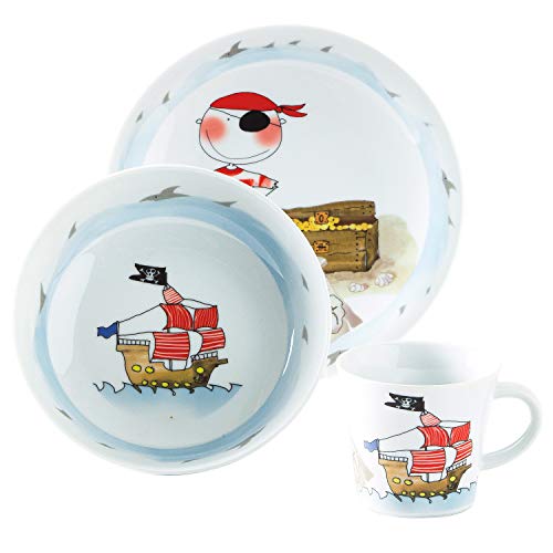 KAHLA 32D200A76644C Kids Kinderset 3tlg. Schatzpirat | 3 teiliges Kinder Set mit Piraten Dekor aus Porzellan von KAHLA