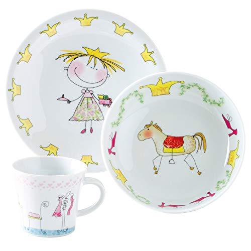 KAHLA 32D200O76645C Kids Märchenprinzessin Porzellan Kindergeschirr-Set Mädchen Geschirr-Set bunt rund 3 teilig Set Tasse Suppenteller Teller von KAHLA