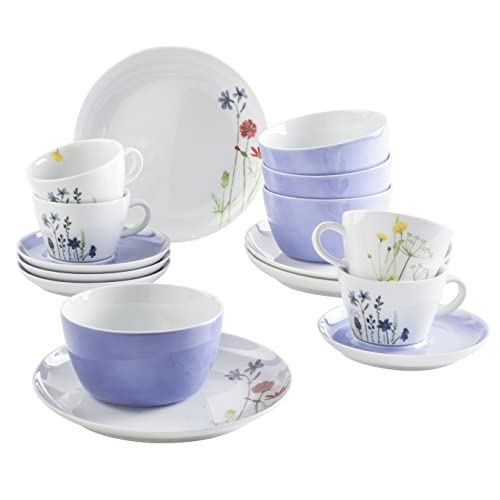 KAHLA 39H224A69357C Five Senses Wildblume Kombiservice 16tlg. | Kombiservice mit Blumendekor für 4 Personen aus Porzellan Aquarell-Blau von KAHLA