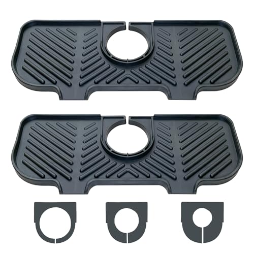 2 Stück Verstellbares Bajonett Abtropfmatte Silikon mit Drei Öffnungen, Universelle Silikon Wasserhahn Matte, Anti Pfützen Sink Splash Guard für Kitchen Faucet und Wasserhahn Badezimmer von KAHOUI
