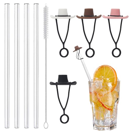 4 Stück Cowboy Hat Straw Cover, Silikon Cup Strohhalm Abdeckung, Cup Zubehör mit 4 Langen Strohhalmen und 1 Reinigungsbürste, Wiederverwendbarer Cup Accessories, Gifts for Women Men 4 Stück Cowboy Hat Straw Cover, Silikon Cup Strohhalm Abdeckung, Cup Zubehör mit 4 Langen Strohhalmen und 1 Reinigungsbürste, Wiederverwendbarer Cup Accessories, Gifts for Women Men von KAHOUI