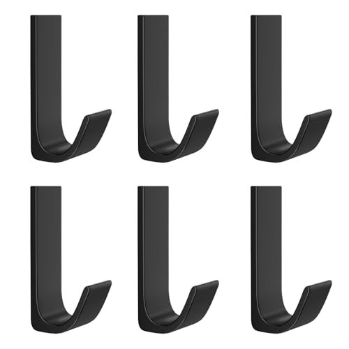 6 Stück Klebehaken Extra Stark, Wandhaken Selbstklebend Metall, Klebehaken Badezimmer Haken Selbstklebend, Haken Ohne Bohren, Kleiderhaken Selbstklebend Können 4-6kg Tragen (Schwarz) von KAHOUI