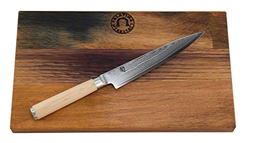 Kai Shun Classic White Set, Allzweckmesser DM-0701W Klinge 15 cm, ultrascharfes Japanisches Messer aus Damaststahl + Schneidebrett aus Eiche, 30x18 cm | VK: 175,- € von KAI/Palatina Werkstatt