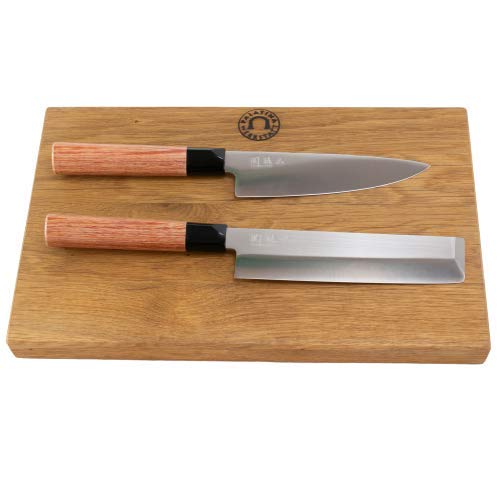 Kai Shun Seki Magoroku Redwood Messer-Set | 2 scharfe japanische Messer | + großes massives Schneidebrett aus Eiche, 35x21 cm | VK: 214,90 € von KAI/Palatina Werkstatt