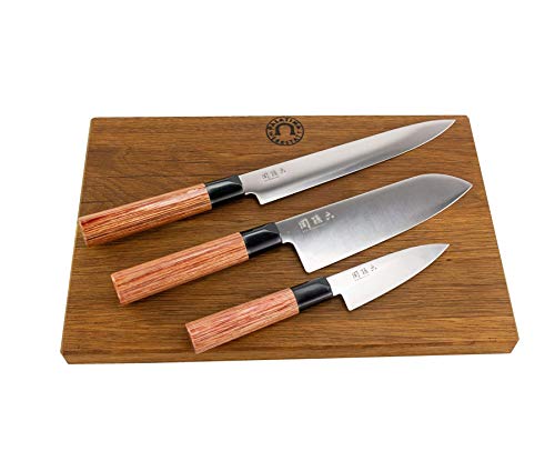 Kai Shun Seki Magoroku Redwood Messer Set | 3 scharfe japanische Messer | + EIN großes massives Schneidebrett aus Eiche, 35x22 cm | VK: 259,- € von KAI/Palatina Werkstatt