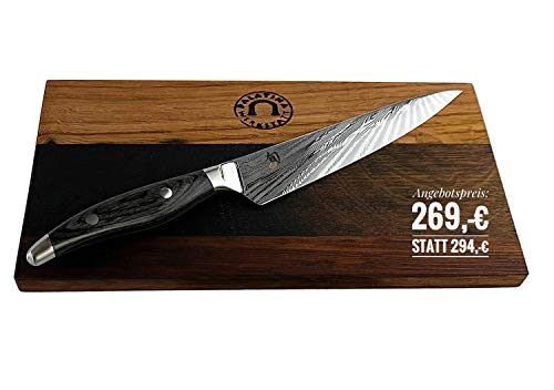 KAI Shun Set Nagare NDC-0701 Serie ultrascharfes, japanisches Allzweckmesser Klinge 15 cm + Schneidebrett aus Fassholz (Eiche) 25x15 von KAI/Palatina Werkstatt