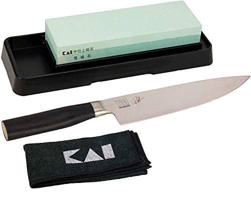 Kai Shun Tim Mälzer Kamagata Geschenkset TMK-0706 Kochmesser 20 cm, ultrascharfes Japan Messer +KAI-Schleifstein mit 400/1000 Körnung, AP-0305 von KAI/Palatina Werkstatt