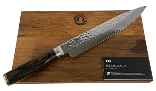 Kai Shun Premier Tim Mälzer TDM-1704 ultrascharfes Japanisches Schinken Messer, 24 cm Klinge aus Damaststahl + massives Schneidebrett aus Fassholz 30x 18 cm, Angebot von Palatina Werkstatt
