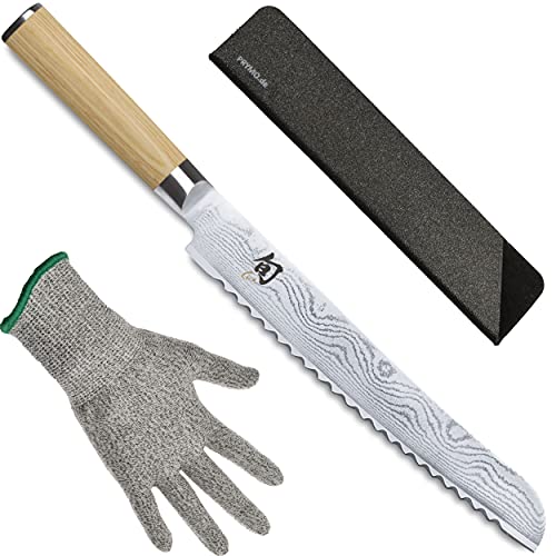 KAI Shun Brotmesser Classic White 23cm DM-0705W mit Klingenschutz und Schutzhandschuh von KAI / Prymo.de