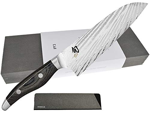 KAI Shun Nagare Messer Santoku Kochmesser Brotmesser Officemesser Damaststahl ohne/mit Gravur + Prymo Klingenschutz Farbe 1) Messer OHNE Gravur, Größe 3) Santoku 18cm von KAI / Prymo.de