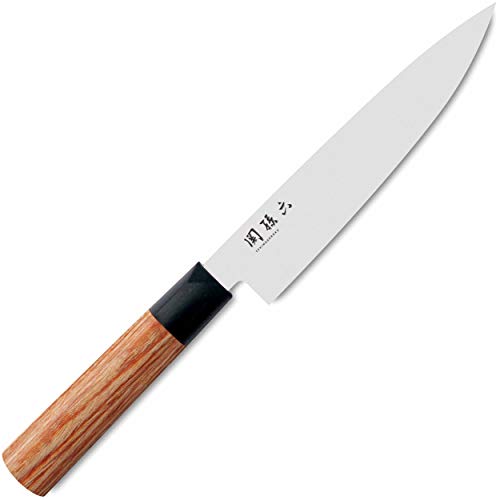 KAI Seki Magoroku Redwood Allzweckmesser 15,0 cm Klingenlänge - Carbon 1K6 Edelstahl mit 57 (±1) HRC - hochglanzpolierte Klinge - Pakkaholz Red Wood - Handgefertigt in Japan - Durchgehender Erl von KAI