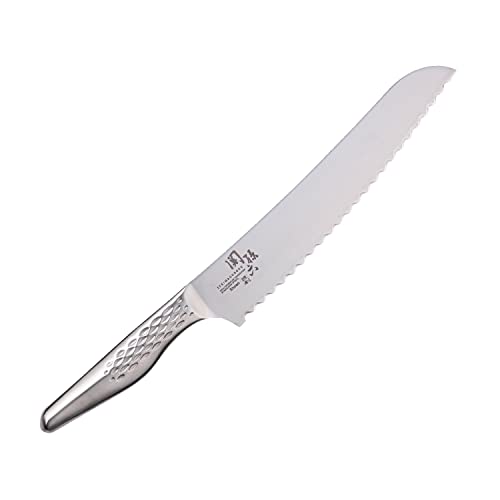KAI Seki Magoroku Shoso Brotmesser 21,0 cm Klingenlänge - 5CR15MoV Edelstahl 56 (±1) HRC - konvexer Anschliff - 18-8 Edelstahl Griff mit Rautenmuster - Wellenschliff - Made in Japan von KAI