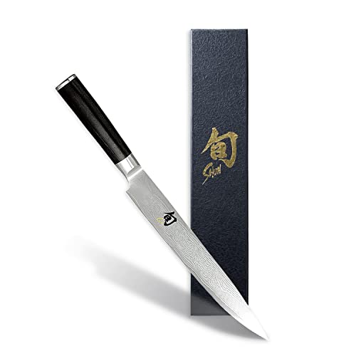 KAI Shun Classic japanisches Schinkenmesser 23 cm Klingenlänge - Damastmesser 32 Lagen VG MAX Kern - 61 (±1) HRC - Pakkaholzgriff - Made in Japan - Fleischmesser geschmiedet von Shun