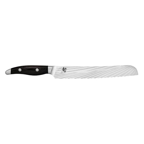 KAI Shun Nagare Black Brotmesser 23 cm Klingenlänge - 72 Lagen Damaszenerstahl VG 2 & VG 10 Dual-Core-Klinge - Pakkaholz schwarz - Handgefertigt in Japan - Wellenschliffmesser geschmiedet von KAI