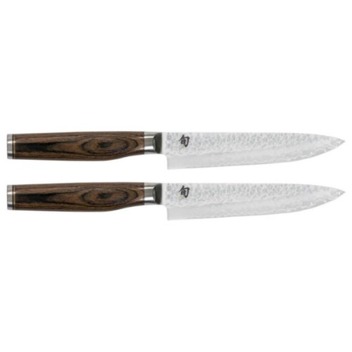 KAI Shun Premier Tim Mälzer japanisches Steakmesser 2er Set 13 cm Klingenlänge - VG-MAX Kern 61 HRC, 32 Lagen Damast hochglanzpoliert - Pakkaholz mittelbraun - Hammerschlagoberfläche - Made in Japan KAI Shun Premier Tim Mälzer japanisches Steakmesser 2er Set 13 cm Klingenlänge - VG-MAX Kern 61 HRC, 32 Lagen Damast hochglanzpoliert - Pakkaholz mittelbraun - Hammerschlagoberfläche - Made in Japan von KAI