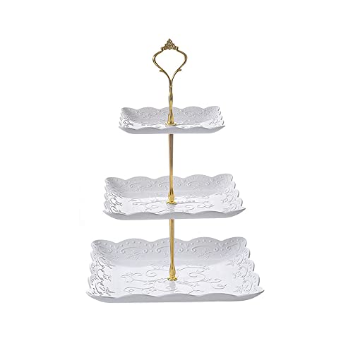 Etagère,Porzellan Etagere 3 Etagen Kuchenständer Wiederverwendbar Kunststoff Cupcake Ständer Servierplatte Servierteller Display-Set Dessertständer für Patry Hochzeit Weiß 14cm 19cm 24cm von KAIAIWLUO