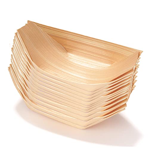 KAIAIWLUO 50Pcs Holzboot Teller,50 PCS Bambus Geschirr Holzboot Gerichte Serviertabletts Einweggeschirr Bambus Schalen Schüssel Servierschüssel für Fingerfood Currywurst Pommes Sushi von KAIAIWLUO