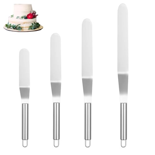 Edelstahl Spachtel Set,4 PCS Zuckerguss Spatel Abgewinkelt Spatel Satz Winkelpalette Kuchen Dekorieren Glasurspachtel Küchenspatel Tortenpalette zum Glätten Kuchen von KAIAIWLUO
