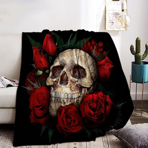 KAIDAARTLH Halloween Totenkopf Kuscheldecke 130x150cm, Gothic Skull Motiv Print Weich Bequem Kunstfell Decke, Kuscheldecken für Halloween Couch Bett (C, 130x150cm) von KAIDAARTLH