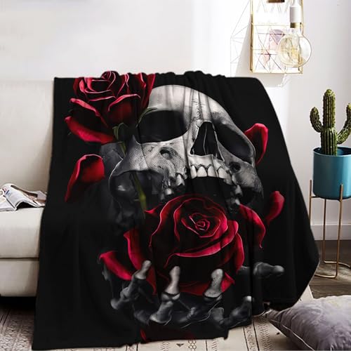 KAIDAARTLH Halloween Totenkopf Kuscheldecke 150x200cm, Gothic Skull Motiv Print Weich Bequem Kunstfell Decke, Kuscheldecken für Halloween Couch Bett (D, 150x200cm) von KAIDAARTLH