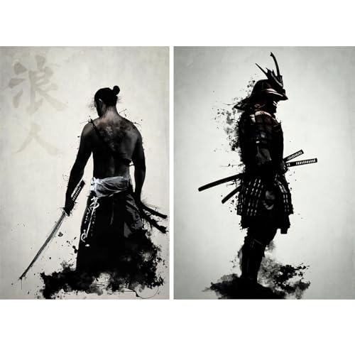KAIDAARTLH Japanese Samurai Leinwand Bilder, Japanische Bushido poster & kunstdrucke, Schwarz Weiß wandbilder wohnzimmer, für Wohnzimmer Schlafzimmer Dekor set 2x30x40, Rahmenlos von KAIDAARTLH