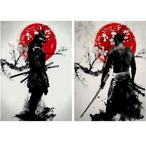 KAIDAARTLH Japanese Samurai Leinwand Bilder, Japanische Bushido poster & kunstdrucke, Schwarz Weiß wandbilder wohnzimmer, für Wohnzimmer Schlafzimmer Dekor set 2x30x40, Rahmenlos von KAIDAARTLH